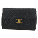 CHANEL Big Matelasse Chain Shoulder Bag Lamb Skin Black Gold CC Auth 186631SAV-13