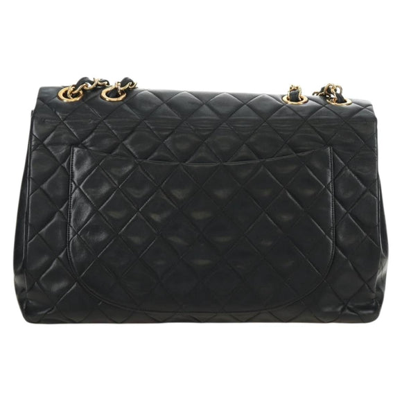 CHANEL Big Matelasse Chain Shoulder Bag Lamb Skin Black Gold CC Auth 186631SAV
