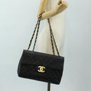 CHANEL Big Matelasse Chain Shoulder Bag Lamb Skin Black Gold CC Auth 186631SAV-30