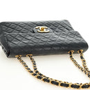 CHANEL Big Matelasse Chain Shoulder Bag Lamb Skin Black Gold CC Auth 186631SAV-6