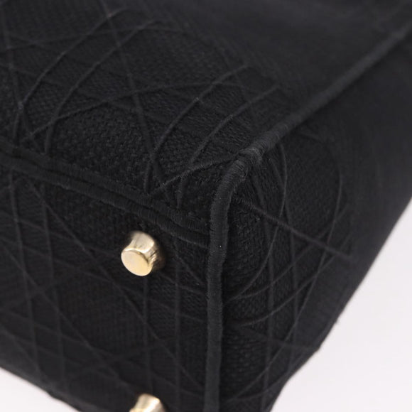 Christian Dior Lady Delight Hand Bag Canvas 2way Black Gold Auth 186632SAM