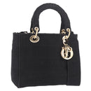 Christian Dior Lady Delight Hand Bag Canvas 2way Black Gold Auth 186632SAM-1