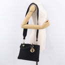 Christian Dior Lady Delight Hand Bag Canvas 2way Black Gold Auth 186632SAM-25