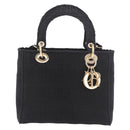 Christian Dior Lady Delight Hand Bag Canvas 2way Black Gold Auth 186632SAM-13