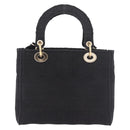 Christian Dior Lady Delight Hand Bag Canvas 2way Black Gold Auth 186632SAM-2
