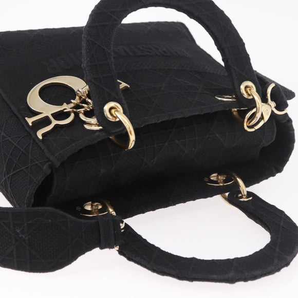 Christian Dior Lady Delight Hand Bag Canvas 2way Black Gold Auth 186632SAM