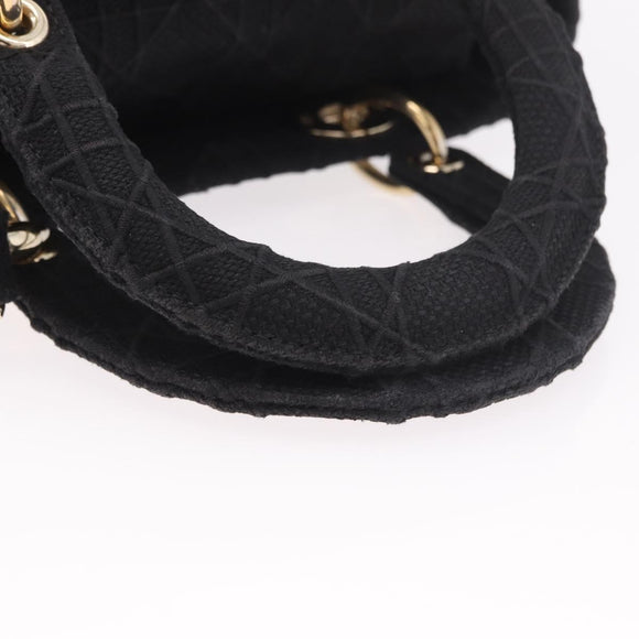 Christian Dior Lady Delight Hand Bag Canvas 2way Black Gold Auth 186632SAM