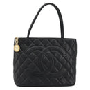 CHANEL Standard Tote Bag Caviar Skin Black Gold CC Auth 186633SAM-13