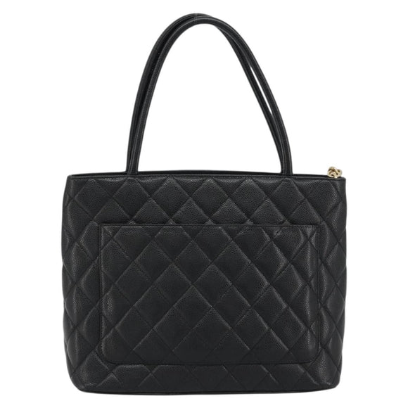 CHANEL Standard Tote Bag Caviar Skin Black Gold CC Auth 186633SAM