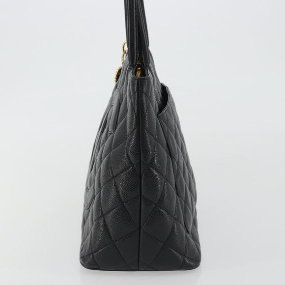 CHANEL Standard Tote Bag Caviar Skin Black Gold CC Auth 186633SAM