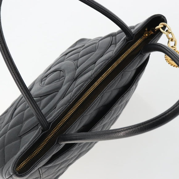 CHANEL Standard Tote Bag Caviar Skin Black Gold CC Auth 186633SAM