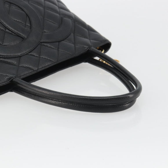 CHANEL Standard Tote Bag Caviar Skin Black Gold CC Auth 186633SAM