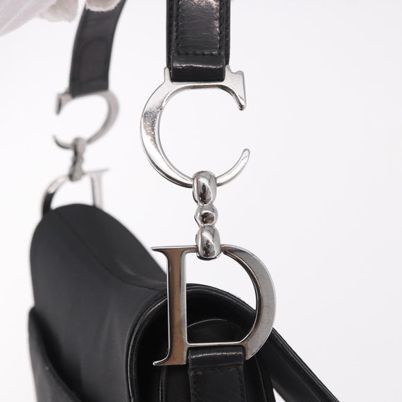 Christian Dior Saddle Shoulder Bag Nylon Black Silver Auth 186635A
