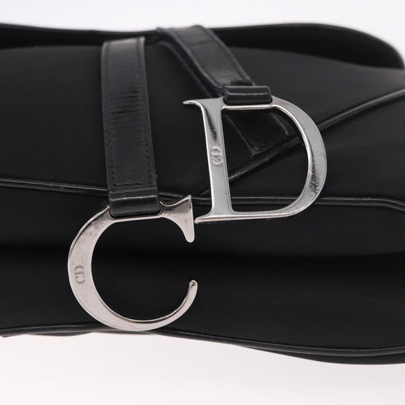 Christian Dior Saddle Shoulder Bag Nylon Black Silver Auth 186635A