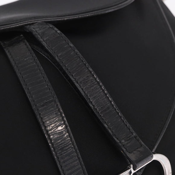 Christian Dior Saddle Shoulder Bag Nylon Black Silver Auth 186635A