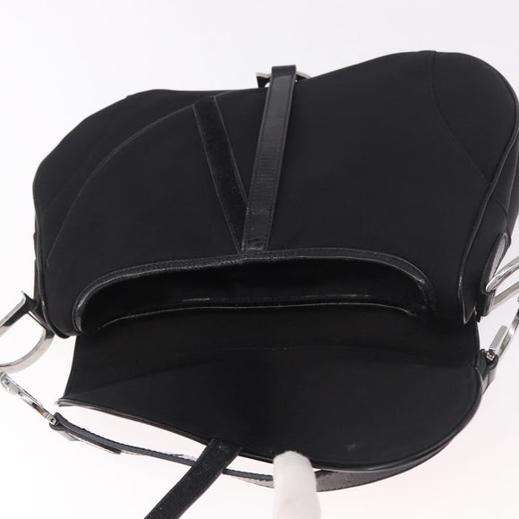 Christian Dior Saddle Shoulder Bag Nylon Black Silver Auth 186635A