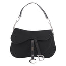 Christian Dior Saddle Shoulder Bag Nylon Black Silver Auth 186635A-13