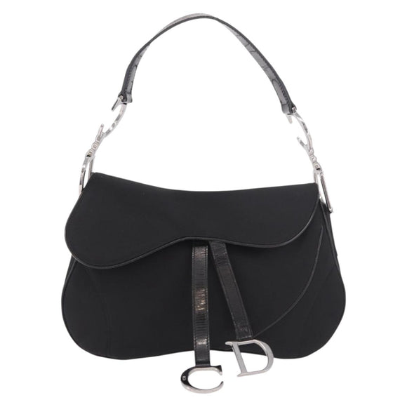 Christian Dior Saddle Shoulder Bag Nylon Black Silver Auth 186635A