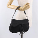 Christian Dior Saddle Shoulder Bag Nylon Black Silver Auth 186635A-26