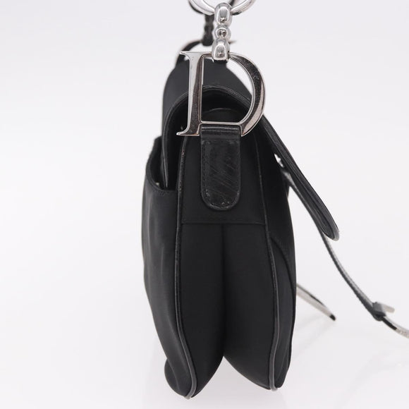 Christian Dior Saddle Shoulder Bag Nylon Black Silver Auth 186635A