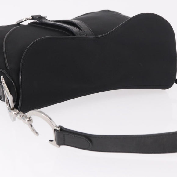 Christian Dior Saddle Shoulder Bag Nylon Black Silver Auth 186635A