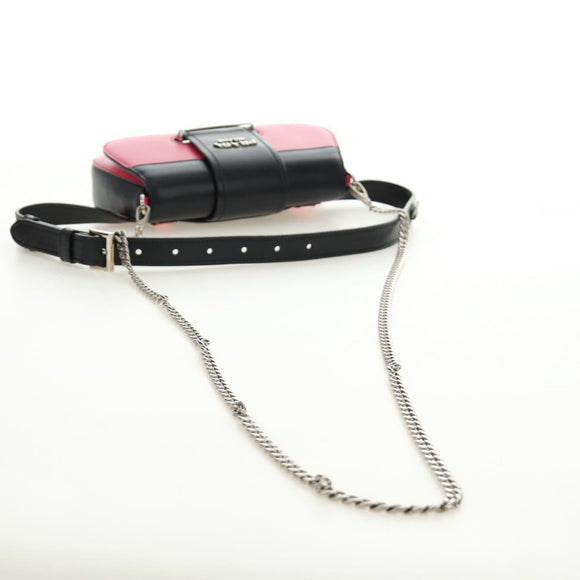 PRADA Sydney Chain Shoulder Bag Leather 2way Black Pink Silver Auth 186637SAM