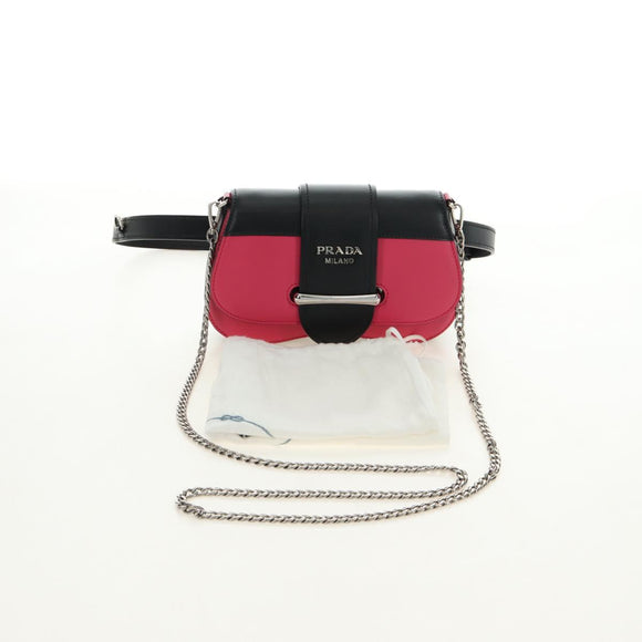 PRADA Sydney Chain Shoulder Bag Leather 2way Black Pink Silver Auth 186637SAM