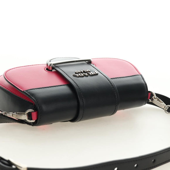 PRADA Sydney Chain Shoulder Bag Leather 2way Black Pink Silver Auth 186637SAM