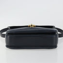 CELINE Hand Bag Leather 2way Navy Gold Auth 186644A-5