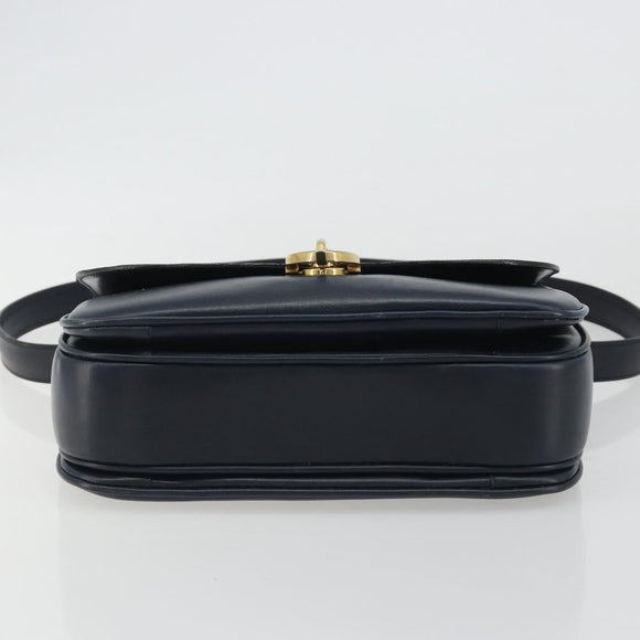 CELINE Hand Bag Leather 2way Navy Gold Auth 186644A