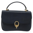 CELINE Hand Bag Leather 2way Navy Gold Auth 186644A-13