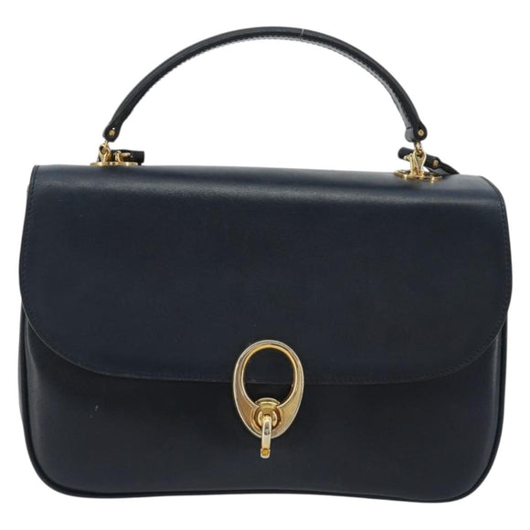CELINE Hand Bag Leather 2way Navy Gold Auth 186644A