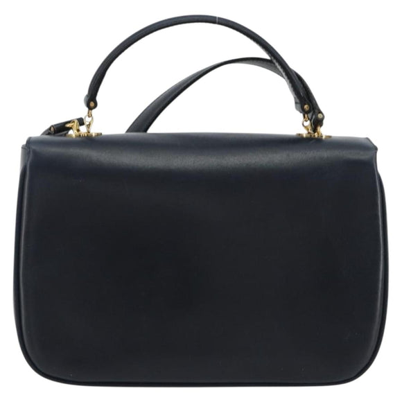 CELINE Hand Bag Leather 2way Navy Gold Auth 186644A