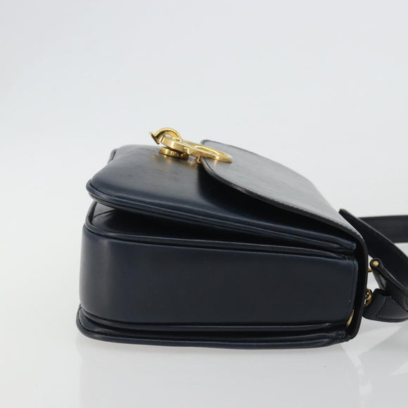 CELINE Hand Bag Leather 2way Navy Gold Auth 186644A