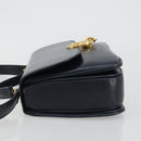 CELINE Hand Bag Leather 2way Navy Gold Auth 186644A-4