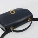 CELINE Hand Bag Leather 2way Navy Gold Auth 186644A-6