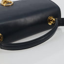 CELINE Hand Bag Leather 2way Navy Gold Auth 186644A-7
