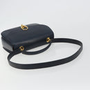 CELINE Hand Bag Leather 2way Navy Gold Auth 186644A-9