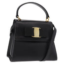 Salvatore Ferragamo Vala Ribbon Hand Bag Leather 2way Black Gold Auth 186645A-1