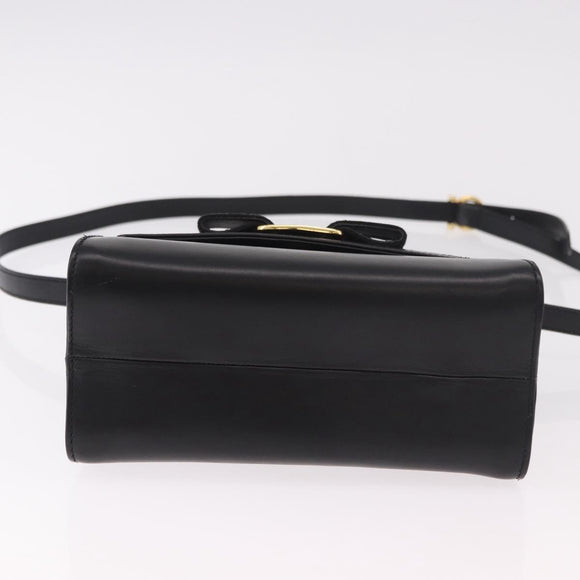Salvatore Ferragamo Vala Ribbon Hand Bag Leather 2way Black Gold Auth 186645A