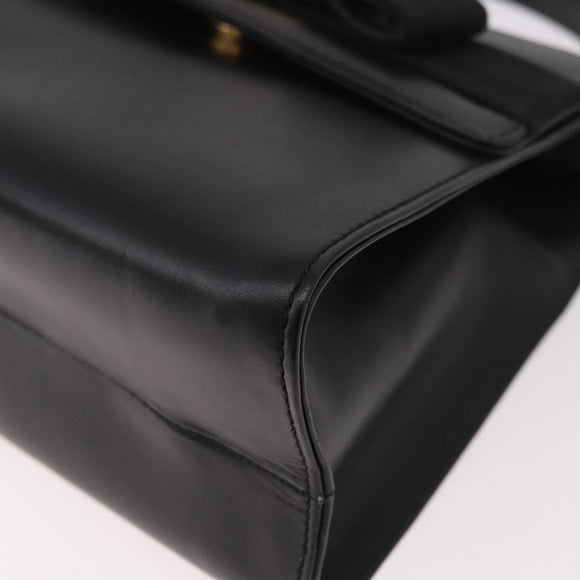 Salvatore Ferragamo Vala Ribbon Hand Bag Leather 2way Black Gold Auth 186645A
