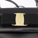 Salvatore Ferragamo Vala Ribbon Hand Bag Leather 2way Black Gold Auth 186645A-16