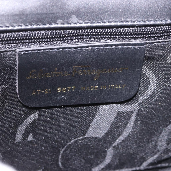 Salvatore Ferragamo Vala Ribbon Hand Bag Leather 2way Black Gold Auth 186645A