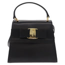 Salvatore Ferragamo Vala Ribbon Hand Bag Leather 2way Black Gold Auth 186645A-2
