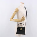 Salvatore Ferragamo Vala Ribbon Hand Bag Leather 2way Black Gold Auth 186645A-24