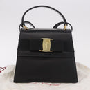 Salvatore Ferragamo Vala Ribbon Hand Bag Leather 2way Black Gold Auth 186645A-25