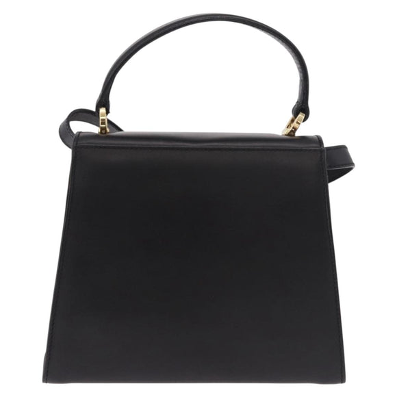 Salvatore Ferragamo Vala Ribbon Hand Bag Leather 2way Black Gold Auth 186645A