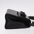 Salvatore Ferragamo Vala Ribbon Hand Bag Leather 2way Black Gold Auth 186645A-4