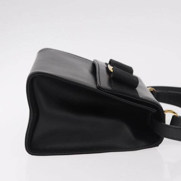Salvatore Ferragamo Vala Ribbon Hand Bag Leather 2way Black Gold Auth 186645A