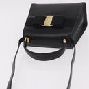 Salvatore Ferragamo Vala Ribbon Hand Bag Leather 2way Black Gold Auth 186645A-6